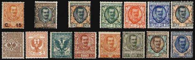 Italia Regno 19011926 - Floreale, 5 emissioni del periodo, 15 valori.