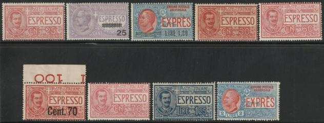 Italia Regno - 1908 - Espressi Serie di 9 valori Sass.135791113 MNH freschi e belli