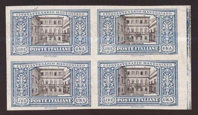 Italia Regno 1923 - 1 lira Manzoni in quartina non dentellata - Sassone N. 155d