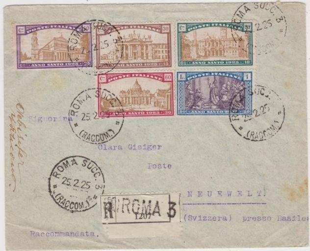 Italia Regno 1925 - Regno dItalia, Anno Santo 1925, la serie completa non in tariffa su raccomandata viaggiata per la
