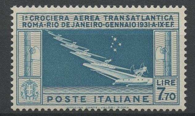 Italia Regno 1930 - Crociera Transatlantica Generale Balbo 7,70 lire celeste e grigio nuovo gomma integra - Sassone N.25