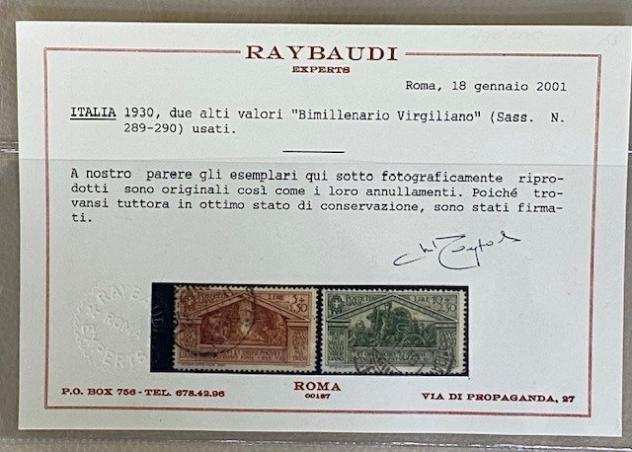 Italia Regno 1930 - Nascita Virgilio 2v 5 l.  1.50 e 10 l.  2.50 annullati - Sassone N. 289 e 290