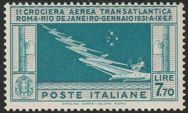Italia Regno - 1933 - Posta Aerea Balbo 7,70 l. celeste e grigio Sass 25 MNH