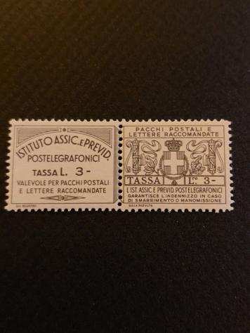 Italia Regno 1936 - Francobolli assicurativi 3 lire grigio oliva e 10 lire vermiglio - Sassone NN. 15 e 16