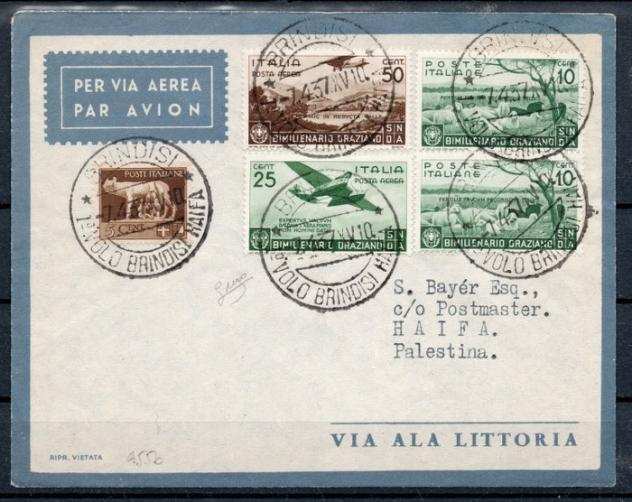 Italia Regno 1937 - 1deg volo Brindisi-Haifa del 7 aprile 1937