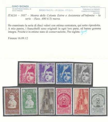 Italia Regno 1937 - Mostra delle colonie estive e assistenza allinfanzia - Sassone serie n. 87 valore 1.150 ottimamente centrata e MNH