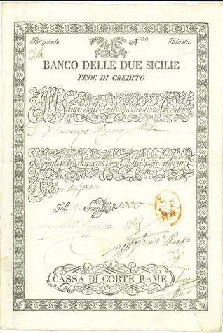 Italia, Regno delle due Sicilie. - 1.000 Ducati 1844 - Regno delle Due Sicilie - Banco delle due Sicilie Cassa di Corte Rame Fede di credito