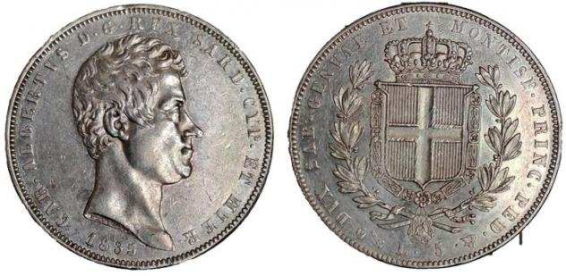 Italia, Regno di Sardegna. Carlo Alberto di Savoia (1831-1849). 5 Lire 1835 - Genova