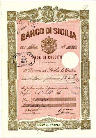 Italia, Regno drsquoItalia. - 1.000 Lire 1884- Regno dItalia - Banco di Sicilia Fede di credito