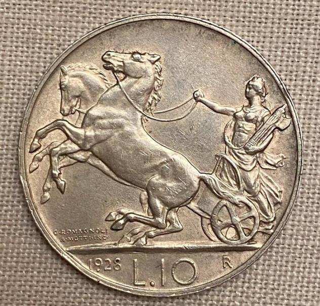 Italia, Regno drsquoItalia. Vittorio Emanuele III di Savoia (1900-1946). 10 Lire 1928 quotBigaquot - 1 rosetta