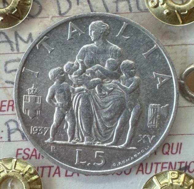 Italia, Regno drsquoItalia. Vittorio Emanuele III di Savoia (1900-1946). 5 Lire 1937 quotFamigliaquot