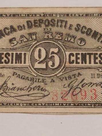 Italia, San Remo - 25 centesimi di Lire 1873 Banca di Depositi e Sconti fiduciario - GAV. Boa. 06.0636.1