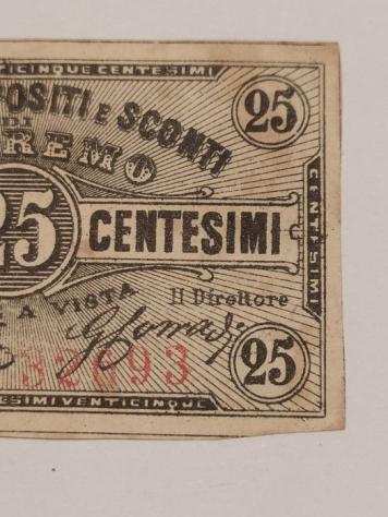 Italia, San Remo - 25 centesimi di Lire 1873 Banca di Depositi e Sconti fiduciario - GAV. Boa. 06.0636.1