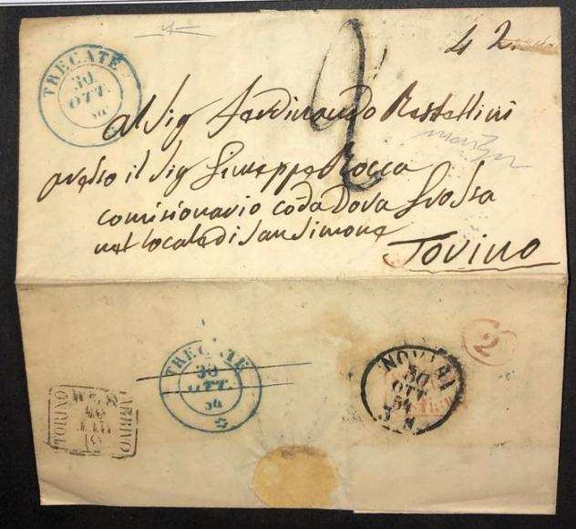 Italia - Sardegna 1854 Trecate c2 azzurro annullo non catalogato raro