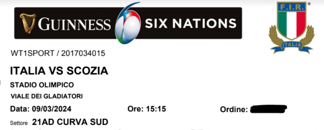 ITALIA vs SCOZIA SIX NATIONS 2024 Biglietto RBS 6 Nazioni Curva Sud