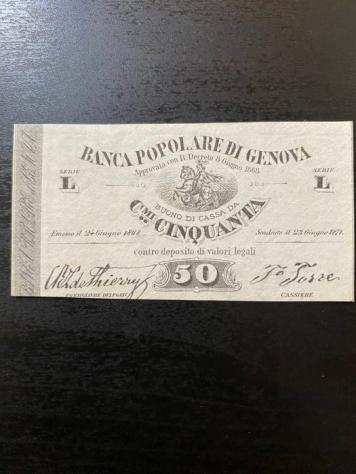 Italy, Genova - 50 Centesimi 1868 - Biglietto Fiduciario Banca Popolare - non emesso - Gav. Boa. 06.0594.1