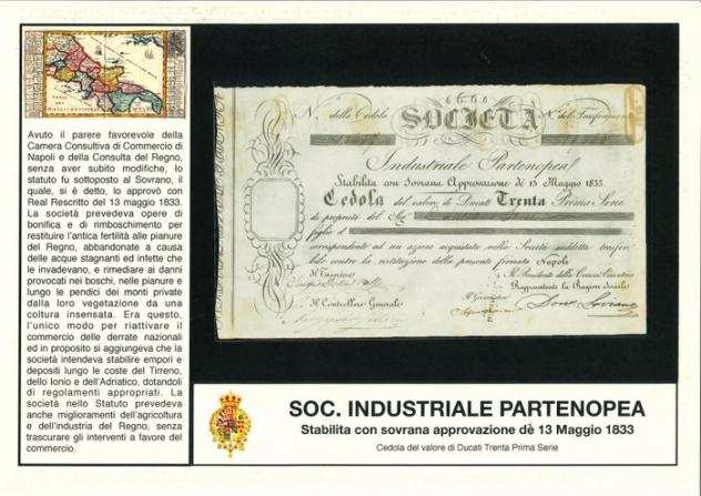 Italy, Miscellanea. Banconota  Cedola Industriale Partenopea 30 Ducati 1849