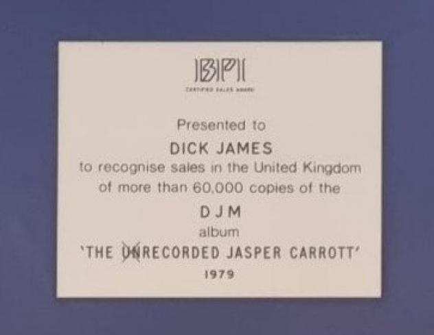 JASPER CARROTT BPI Silver Album Record Award - Oggetto decorativo - 1979