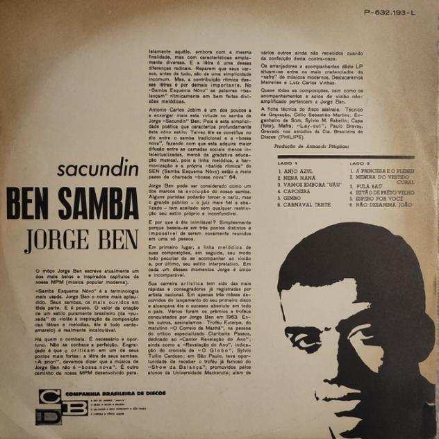 Jorge Ben - Sacundin Ben Samba - Very Very Rare 1St Brazilian Pressing - Album LP (oggetto singolo) - Prima stampa - 1964