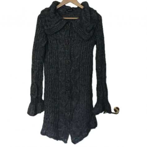 KORKOR Cardigan Nero in Maglia da Donna con Collo Arricciato