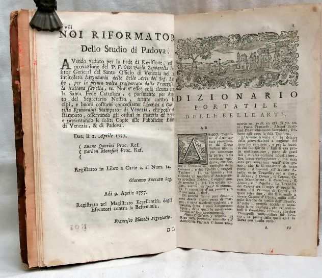LACOMBE, JACQUES. DIZIONARIO PORTATILE DELLE BELLE ARTIhellip VENEZIA, 1758.