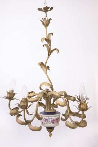 LAMPADARIO LIBERTY in porcellana e bronzo 5 luci