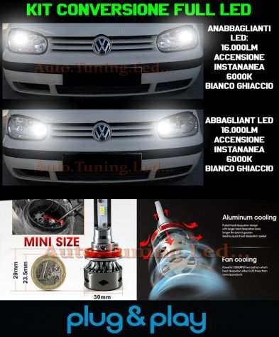 LAMPADE ANABBAGLIANTI  ABBAGLIANTI LED 16.000LM PER VW GOLF 4 IV