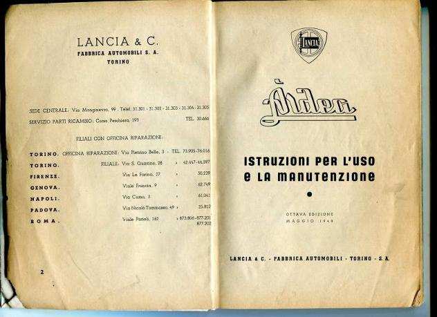 Lancia Ardea libro originale uso e manutenzione