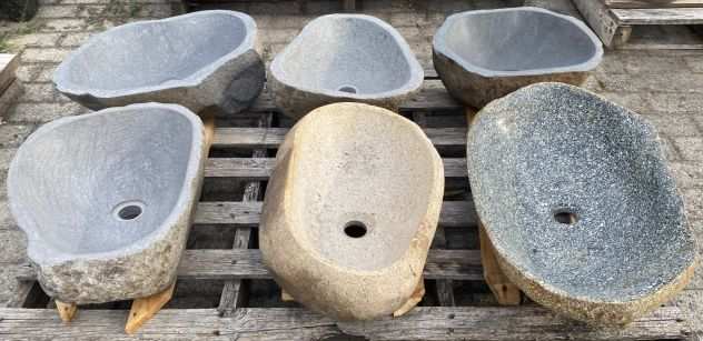 Lavabo lavandino rustico da appoggio in vera pietra sasso 6