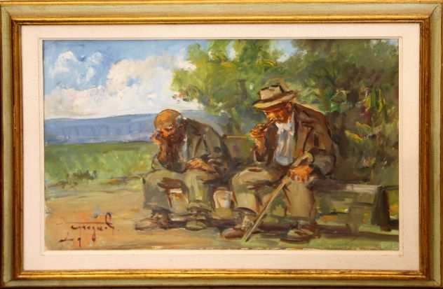 Ledo Gragnoli pittore olio su tela anziani al parco