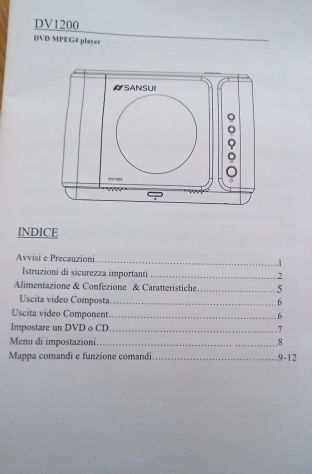 Lettore DV 1200 bianco in ottime condizioni DVD MPEG 4 G PLAYER marca SANSUI