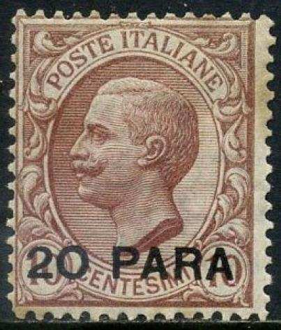 Levante (uffici postali italiani dal 1874 al 1923) 1908 - Costantinopoli, 20 para su 10 centesimi. Certificato - Sassone N. 2