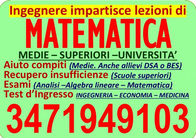 LEZIONI DI MATEMATICA RECUPERI - ESAMI UNIVERSITARI - TEST E CONCORSI