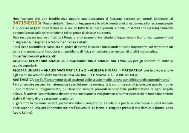 LEZIONI DI MATEMATICA RECUPERI - ESAMI UNIVERSITARI - TEST E CONCORSI