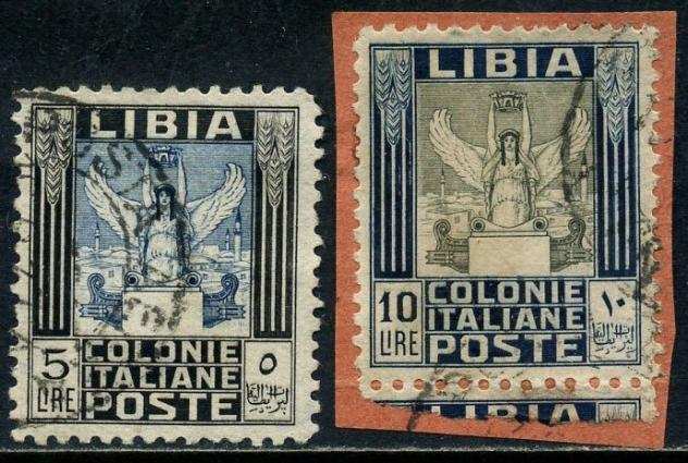 Libia italiana 1937 - Pittorica, 5 e 10 lire dentellati 11. Certificati - Sassone N. 144145