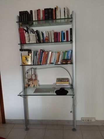 Libreria con scrivania incorporata vetro acciaio