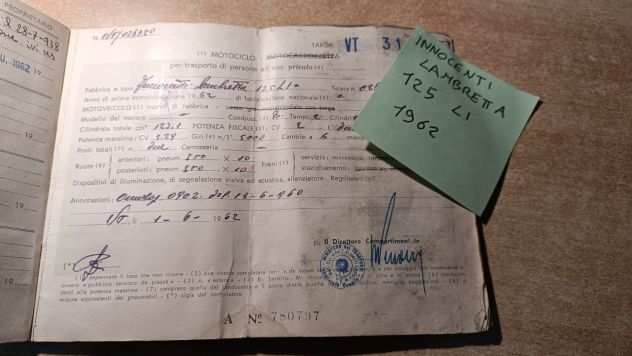 Libretto circolazione Innocenti Lambretta 125 1962
