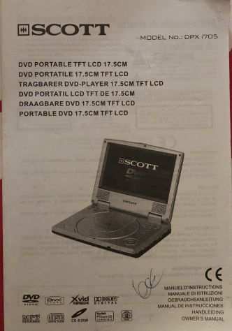 LIBRETTO DISTRUZIONI DVD PORTATILE SCOTT 17.5CM TFT LCD MOD.DPX i705