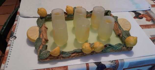 limoncello - servizio 6 bicchieri con vassoio decorato