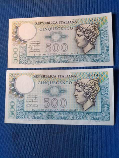 Lire 500 Italia 1976 2 Banconote Testa di Mercurio