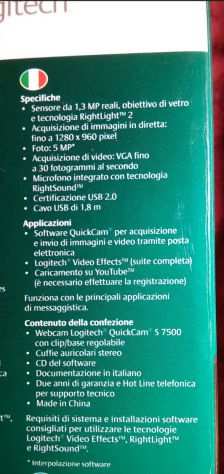 Logitech QuickCam S 7500 WebCam x Win XP o Vista o 10 videocamera telecamera pc