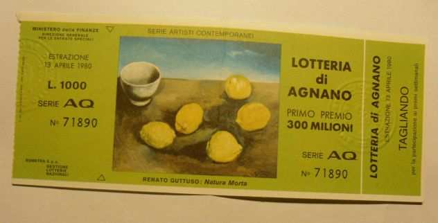 LOTTERIA DI AGNANO 1980 CON TAGLIANDO SENZA SCRITTE -