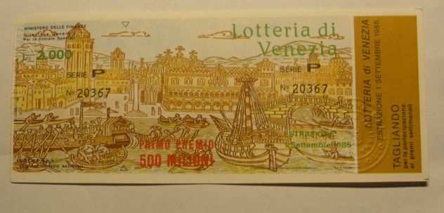 LOTTERIA DI VENEZIA CON TAGLIANDO E PIEGA CENTRALE SENZA TAGLI E SCRITTE 1985 -