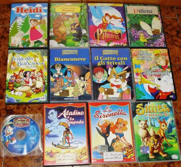 lotto 12 dvd fiabe biancaneve pinocchio pollicina alice heidi aladino sirenetta