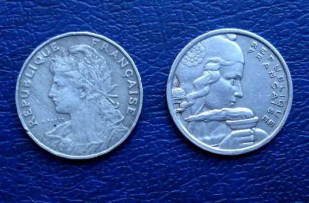 Lotto 243 - francia coppia monete da 25 cents e 100 francs vedi foto