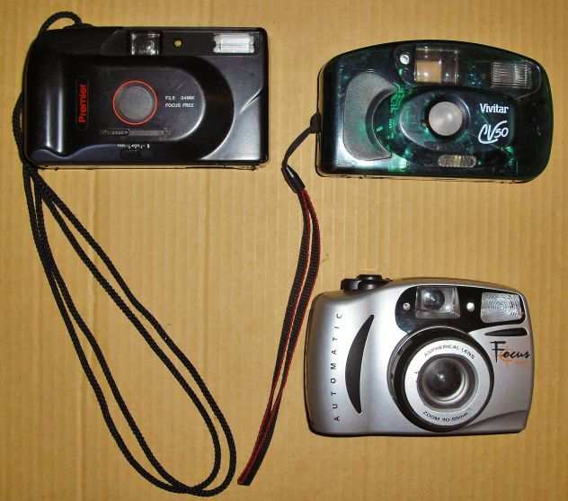 lotto 3 macchine fotografiche pellicola vivitar cv50 premier automatic focus