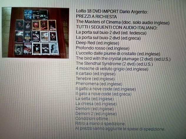 Lotto DVD IMPORT Dario Argento-Profondo rosso-Tenebre-Phenomena