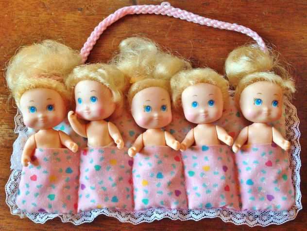 lotto set 5 bambole Quints Tiny Baby Dolls 1989 Vintage TYCO da collezione rare