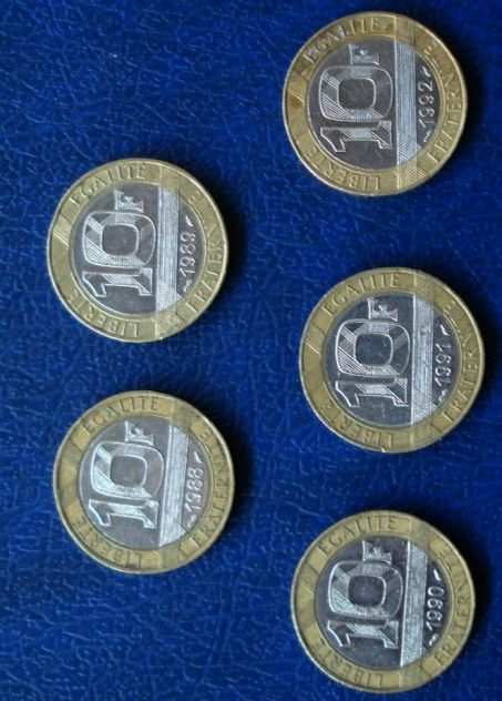 Lotto375- francia 10 francs 5 monete vedi foto e descrizione