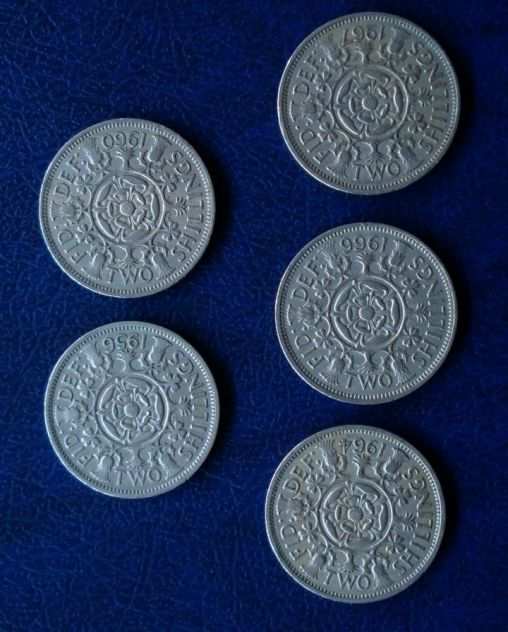 Lotto379- inghilterra two shillings 5 monete anni